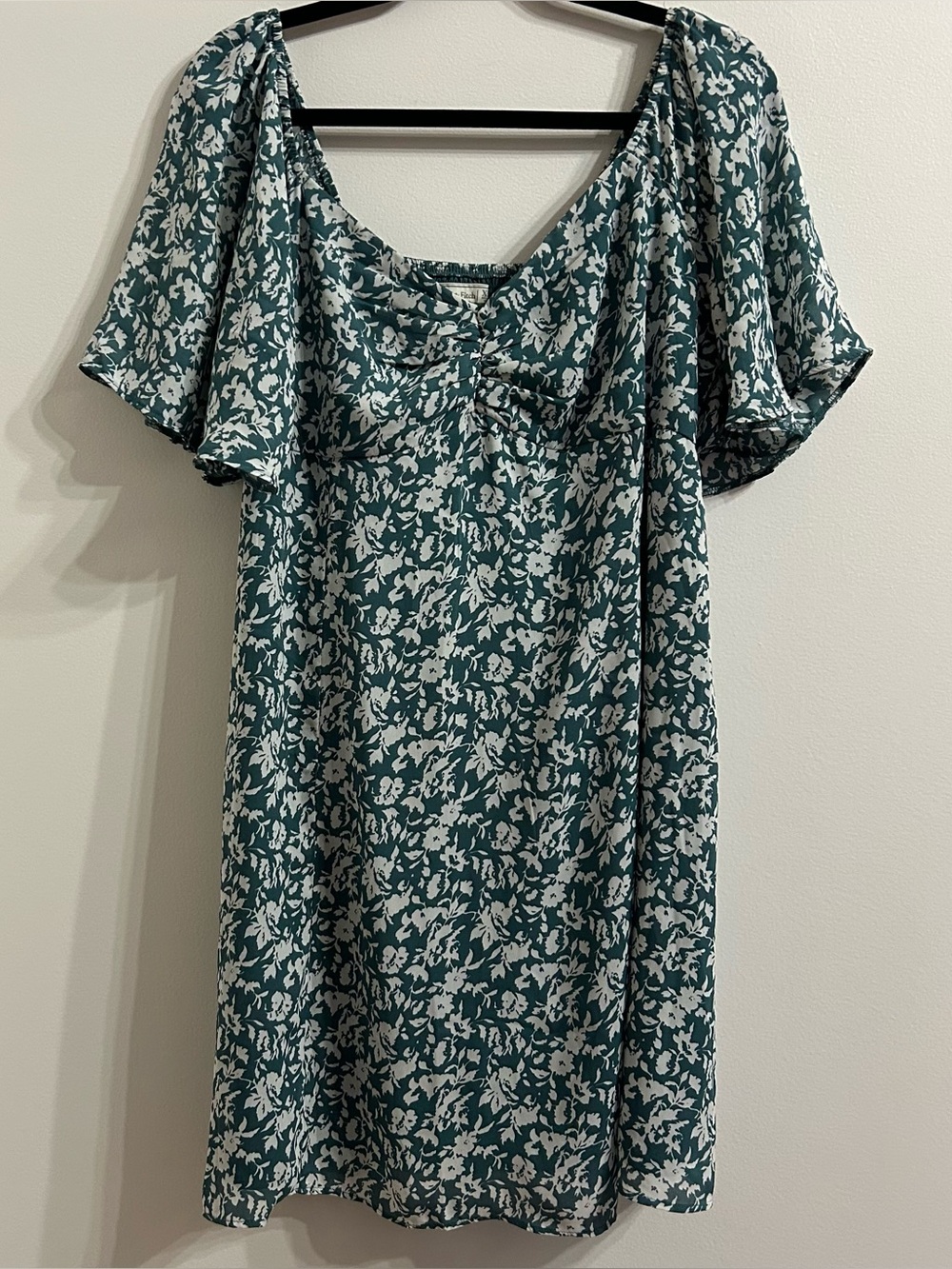 Abercrombie & Fitch Teal Floral Mini Dress Flutter Sleeve Size XL Wedding Guest